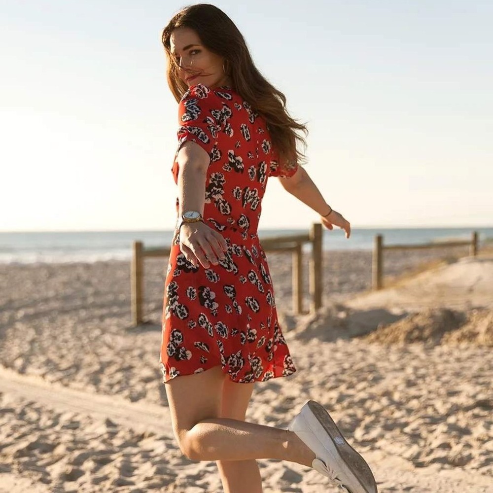 Realisation Par Red The Ozzie Pansy Poppy Floral Mini Dress Silk Size Medium